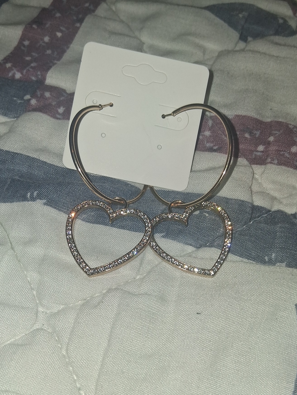 Gold Heart Hoop Earrings with Crystal Accents